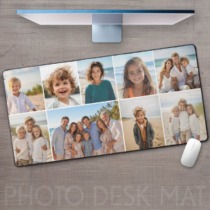 9 Photo Collage - Modern, Minimal White Grid Desk Mat