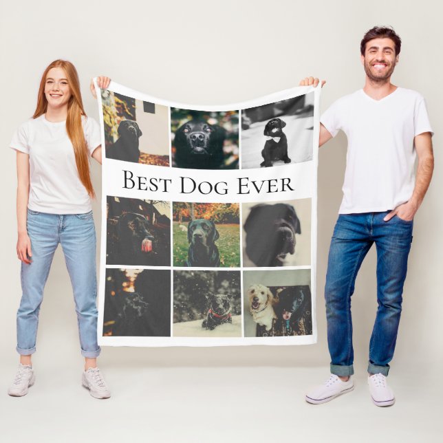 9 Photo Collage Personalized Best Dog Ever Fleece Blanket (In Situ)
