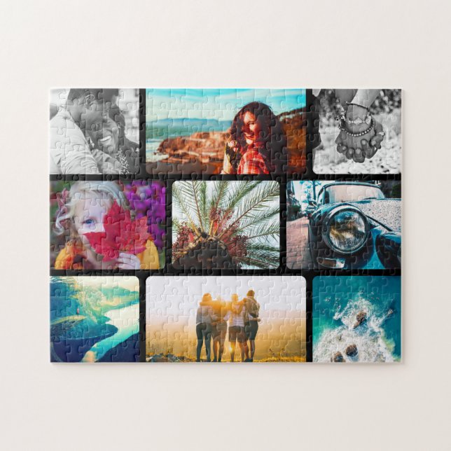 9 Photo Collage Puzzle en cadre noir (Horizontal)