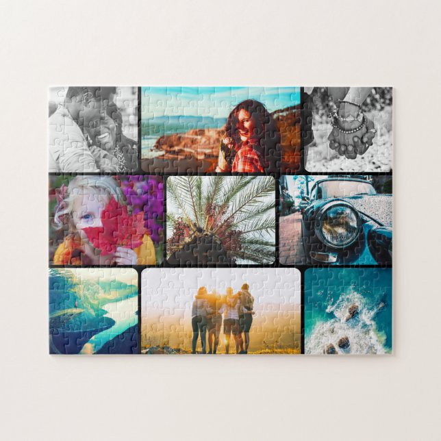 9 Photo Collage Puzzle in Black Frame (Horizontal)