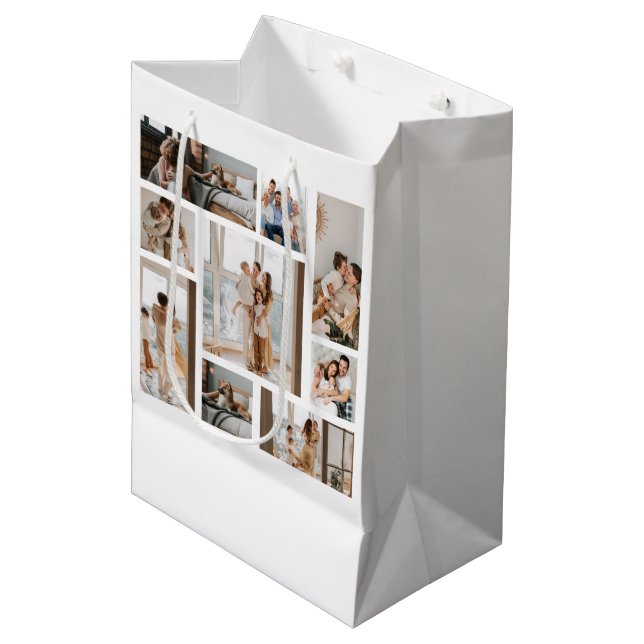 9 Photo Collage Template Personalize Medium Gift Bag (Front Angled)