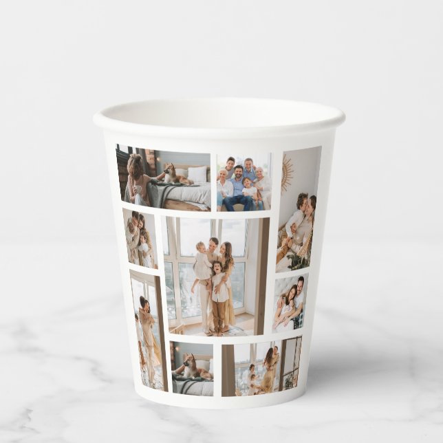 9 Photo Collage Template Personalize Paper Cups (Front)