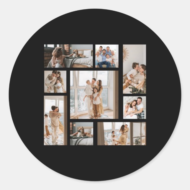 9 Photo Collage Template T Shirt  Classic Round Sticker (Front)