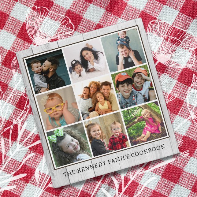 9 Photo Collage White Wood Family Recipe Cookbook Binder (9 Photo Collage White Wood Family Recipe Cookbook 3 Ring Binder)