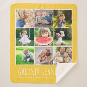 9 Photo Collage with Grandkids Names   Yellow Sherpa Blanket