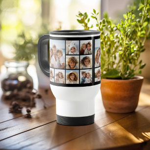 9 Photo Collage with optional background colour Travel Mug