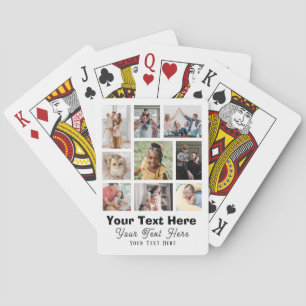 9 Photo Collage with Script Text black and white Playing Cards