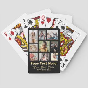 9 Photo Collage with Script Text black and white Playing Cards