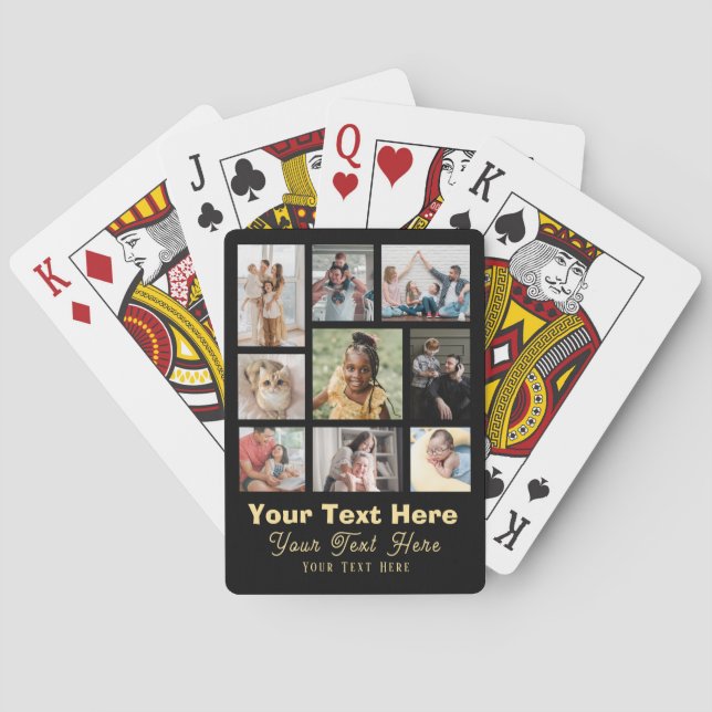 9 Photo Collage with Script Text black and white Playing Cards (Back)