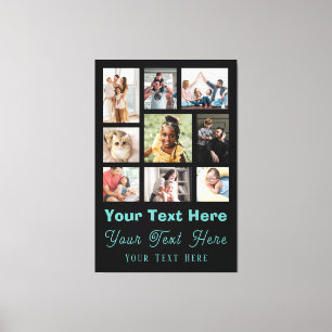 9 Photo Collage with Script Text black green Canvas Print