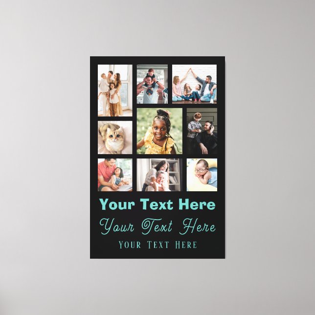 9 Photo Collage with Script Text black green Canvas Print (Front)
