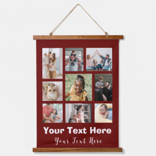 9 Photo Collage with Script Text White  Hanging Tapestry