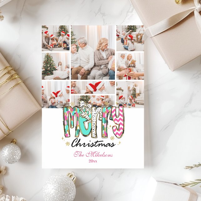 9 Photo Colourful Retro Merry Christmas Holiday Card (Creator Uploaded)