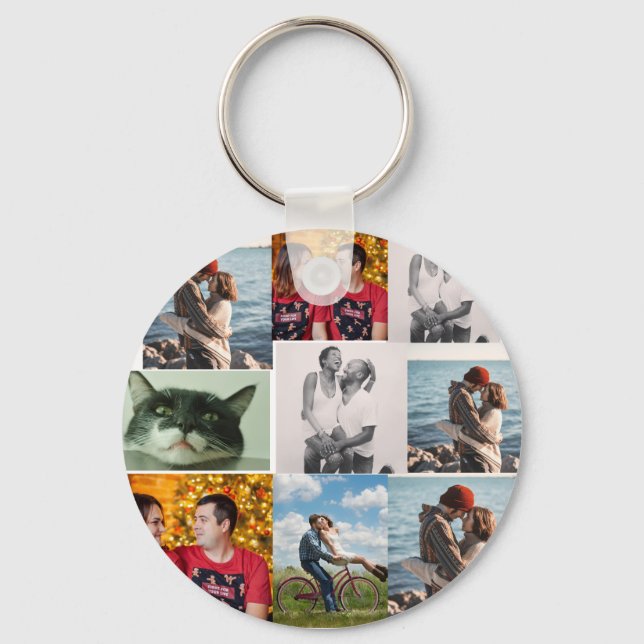 9 Photo Custom Personalized Collage Keychain (Front)