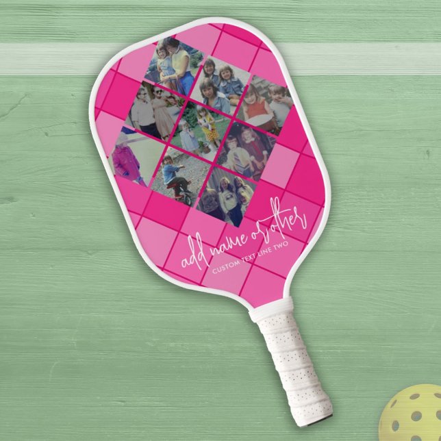 9 Photo Diamond Pattern Collage - Hot Pink Girly Pickleball Paddle (Creator Uploaded)