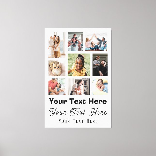 9 Photo Family with Script Text black white Canvas Print (Front)