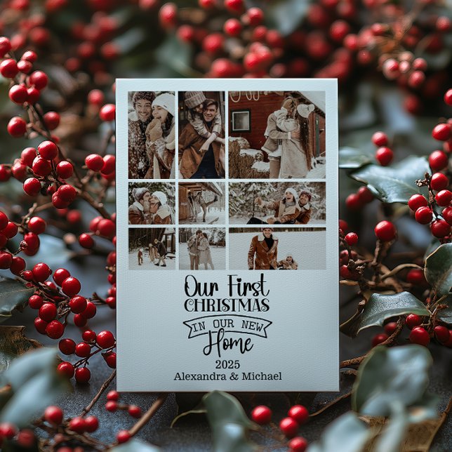 9 Photo Minimalist Christmas First Home Holiday Card (Creator Uploaded)