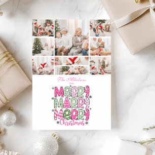 9 Photo Pink Green Merry Christmas Holiday