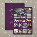 9 Photo Purple Merry Christmas Modern Collage Foil Holiday Card<br><div class="desc">Send stylish joyful greetings and share 9 of your favourite pictures with a custom photo collage purple and gold foil holiday card. All text on this template is simple to customize to include any wording, such as Merry Christmas, Happy Holidays, Seasons Greetings, New Year Cheers etc. (IMAGE PLACEMENT TIP: An...</div>