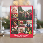 9 Photo Retro Stripe Christmas Red Peace and Love Holiday Card<br><div class="desc">What a Wonderful Year - Use 9 square photos with the subject centred. The Greeting can be changed. If you need to move anything around,  click on the customize button to make changes.</div>