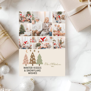 9 Photo Retro Winter Kisses & Snowflake Wishes Holiday Card