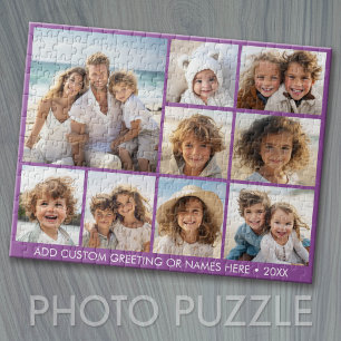 9 Photo Square Collage - purple with white text Jigsaw Puzzle
