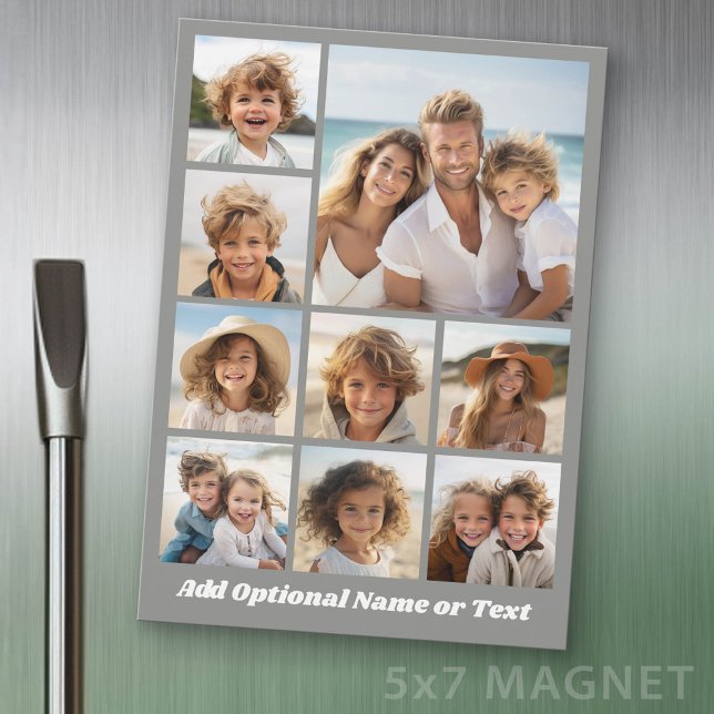 9 Photo Square Collage - white text Magnet (Photo Magnet - 5x7 size)