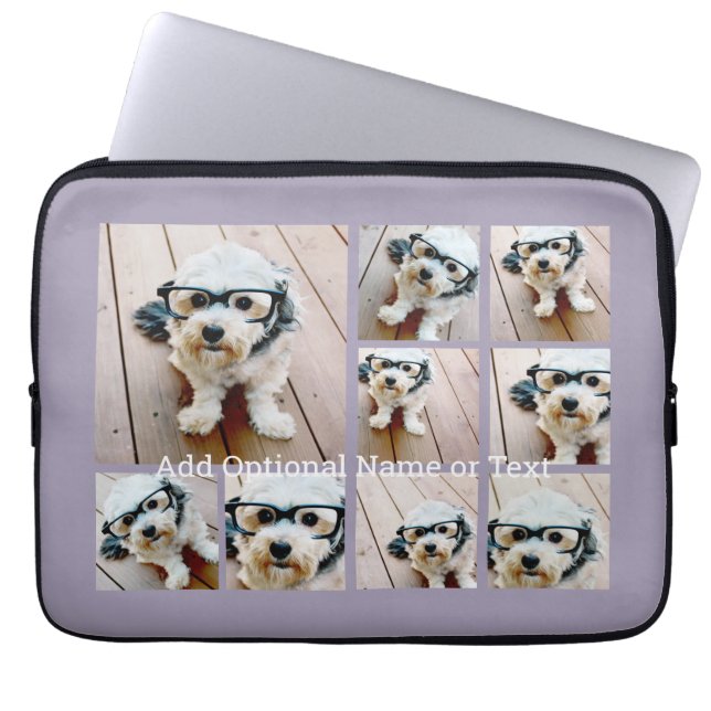 9 Photo Square Collage - with text - orchid purple Laptop Sleeve (Front)