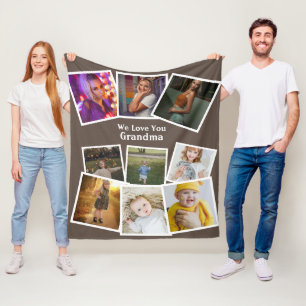9 Photo Template And Text Personalized Custom Made Fleece Blanket