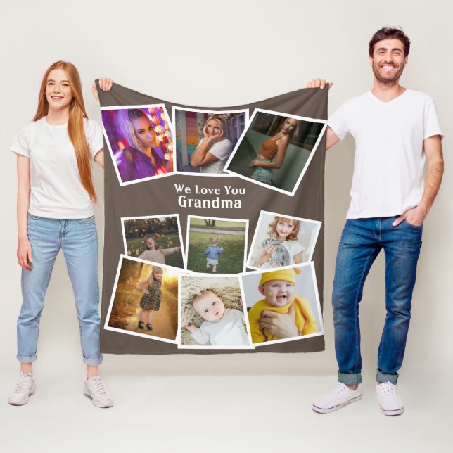9 Photo Template And Text Personalized Custom Made Fleece Blanket (In Situ)