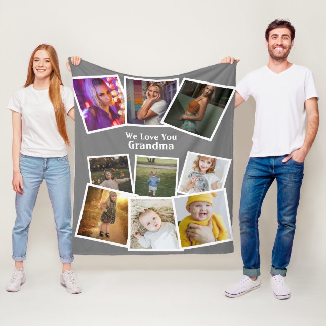 9 Photo Template And Text Personalized Custom Made Fleece Blanket (In Situ)
