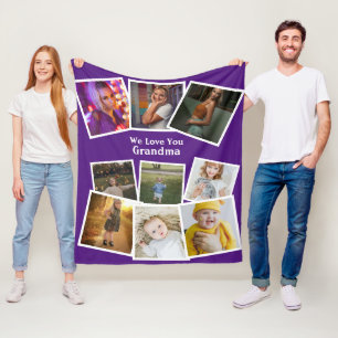 9 Photo Template And Text Personalized Custom Made Fleece Blanket