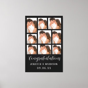 9 Photo Wedding With Script Text Black And White  Canvas Print