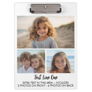 9 Photos - 3 Front, 6 Back - Black Text on White Clipboard