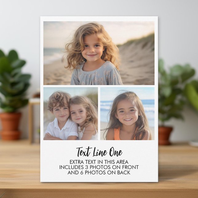 9 Photos - 3 Front, 6 Back - Black Text on White Invitation (Unique Card)
