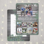 9 Photos & Captions Christmas Greenery & Gray Wood Holiday Card<br><div class="desc">Send stylish joyful greetings and share 9 of your favorite pictures with a custom photo collage holiday card. All text on this template is simple to customize to include any wording, such as Merry Christmas, Happy Holidays, Seasons Greetings, New Year Cheers etc. (IMAGE PLACEMENT TIP: An easy way to center...</div>