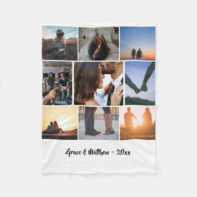 9 photos collage personalized fleece blanket (Front)