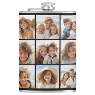 9 Photos - Minimal Grid on Black Background Hip Flask