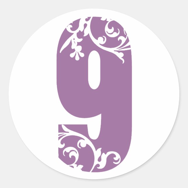 #9 Purple Floral Classic Round Sticker (Front)