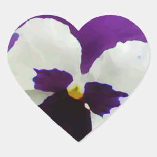 9 Purple White Painted Pansy Heart Sticker