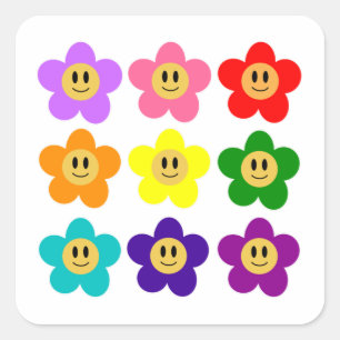 9 Rainbow Pride Colour Flowers LGBT Square Sticker