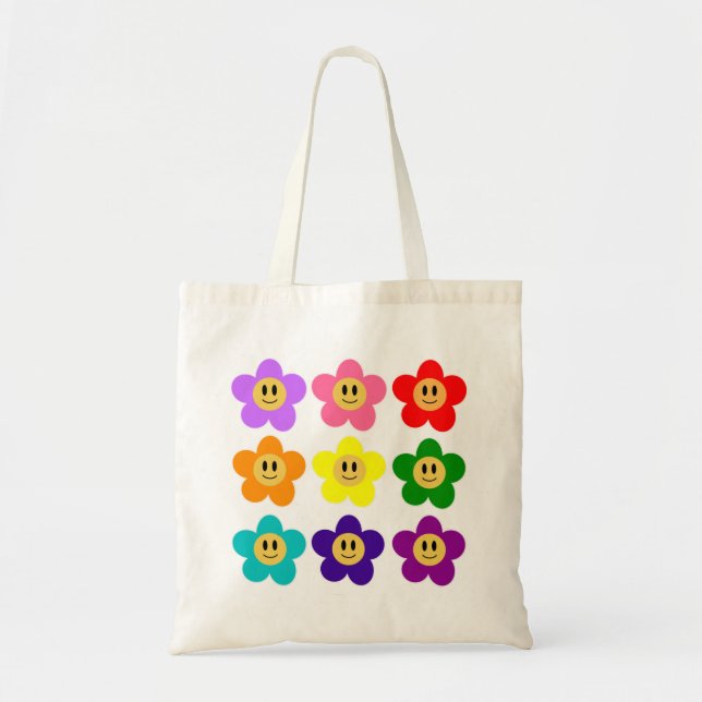 9 Rainbow Pride Colour Flowers LGBT Tote Bag (Front)