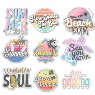 9 Retro Neon Tropical Summer Beach Sticker