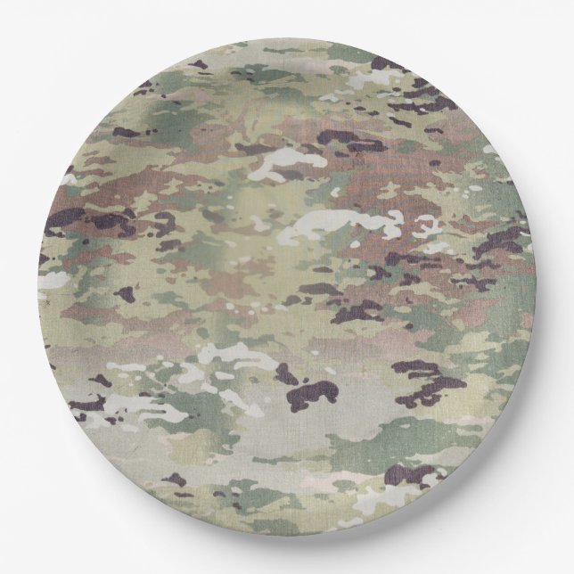 9" Round Paper Plate Army OCP Camo Uniform Camofla (Front)