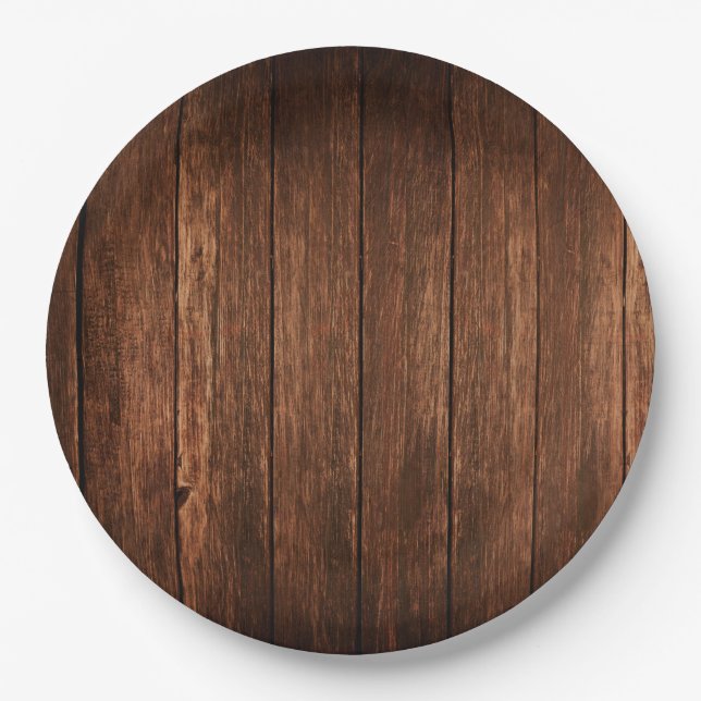 9" Round Paper Plate Barn Wood Country Rustic (Front)
