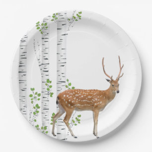 9" Round Paper Plate Deer Doe Buck Woodland Huntin