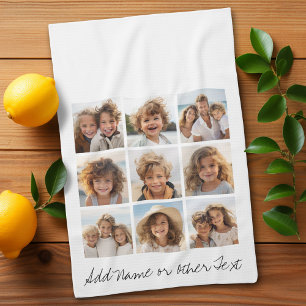 9 Square Photo Collage - Black and White Kitchen Towel