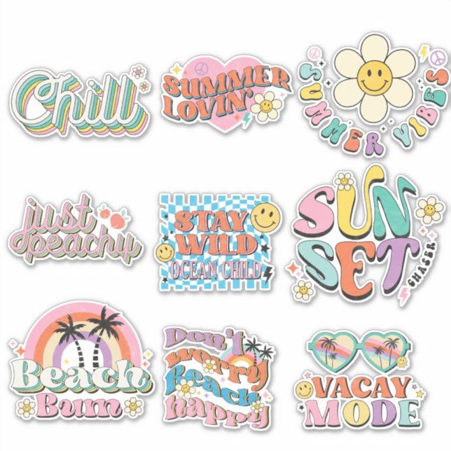 9 Sticker néon rétro Tropical Summer Beach (Devant)