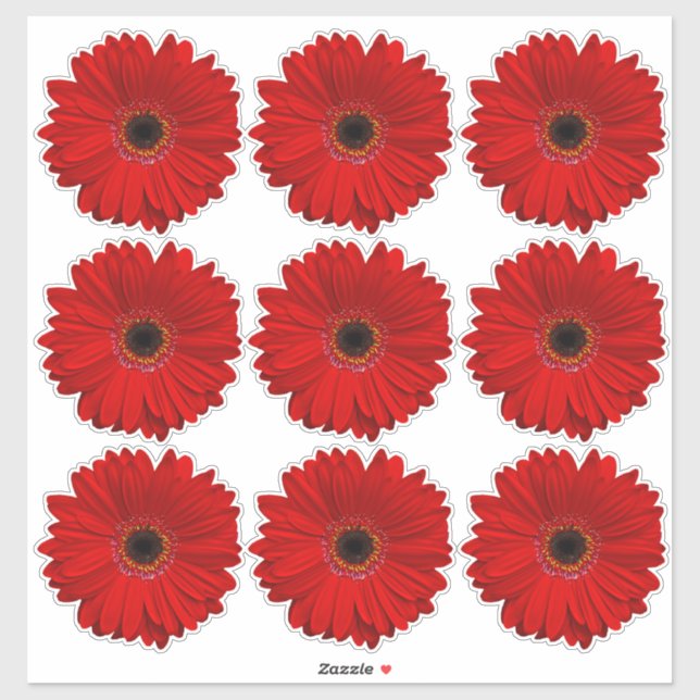 9 Stickers Kiss-Cut Fleur Gerber Rouge (Feuille)