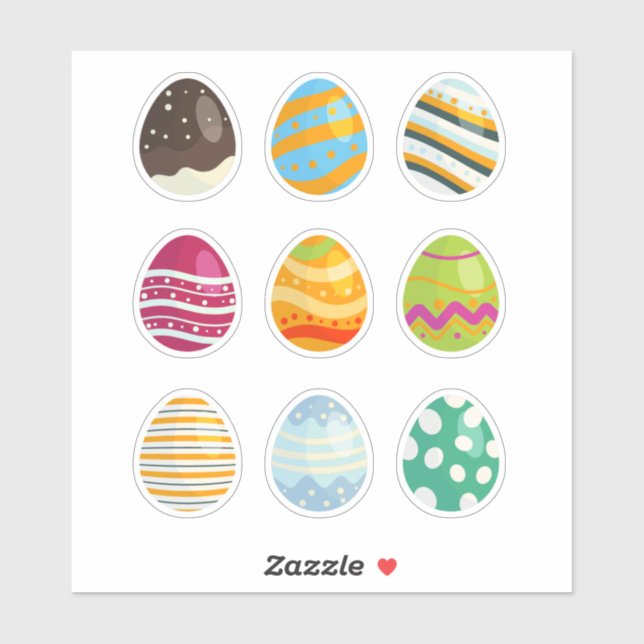 9 Stickers Scrapbook OEufs de Pâques colorés (Feuille)